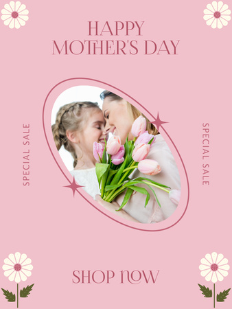 Güzel Pembe Buket ile Anneler Günü Tebrik Poster US Tasarım Şablonu