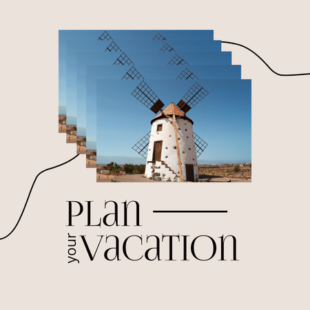 Travel Inspiration with Old Windmill Instagram Design Template