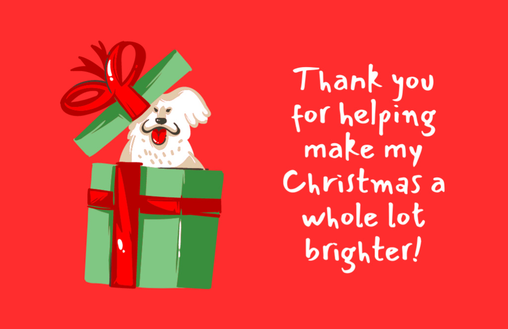 Platilla de diseño Cute Christmas Greeting with Dog in Gift Box Thank You Card 5.5x8.5in
