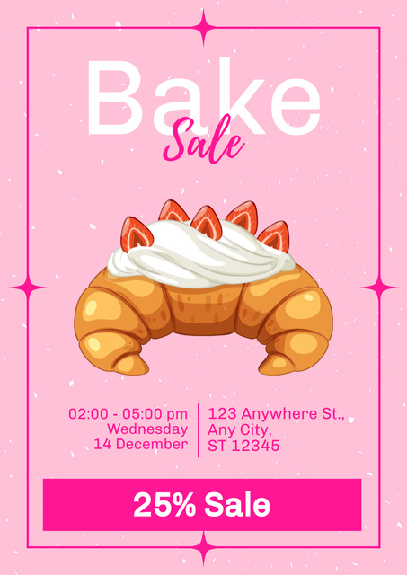 Delicious Croissants and Bake Sale Ad on Pink Poster – шаблон для дизайну