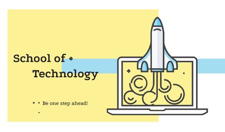 Platilla de diseño Technology School with Rocket Launching from Laptop Business card