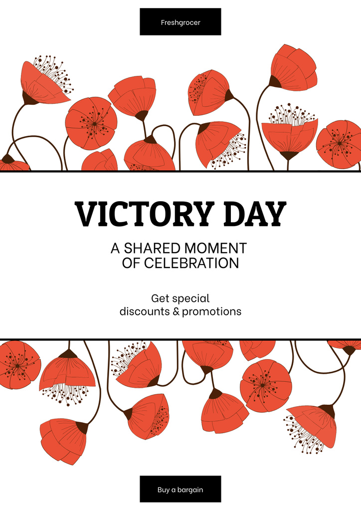Victory Day Celebration Announcement with Poppies Posterデザインテンプレート