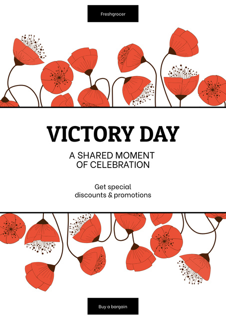 Victory Day Celebration Announcement with Poppies Poster Design Template