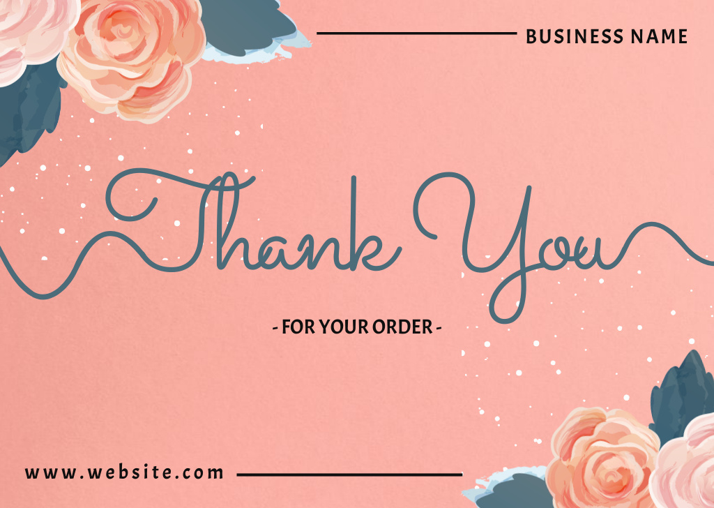 Message Thank You For Your Order with Roses on Pink Card Design Template