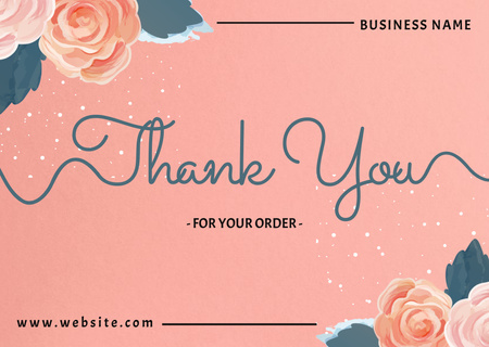 Plantilla de diseño de Mensaje Gracias por su pedido con rosas en rosa Card 