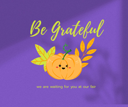 Thanksgiving Holiday Greeting with Cute Pumpkin Facebook Design Template