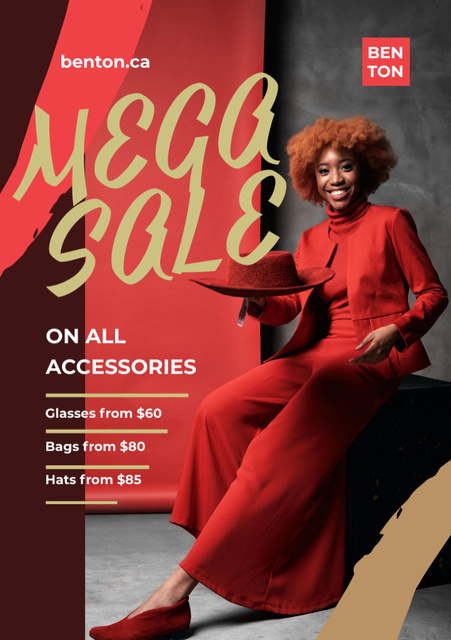 Plantilla de diseño de Mega Sale with African American Woman Dressed in Red Flyer A5 