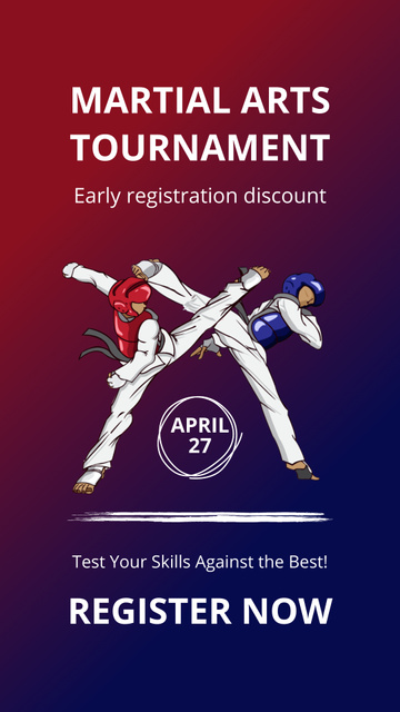 Martial Arts Tournament Ad with Illustration of Fighters Instagram Video Story Modelo de Design