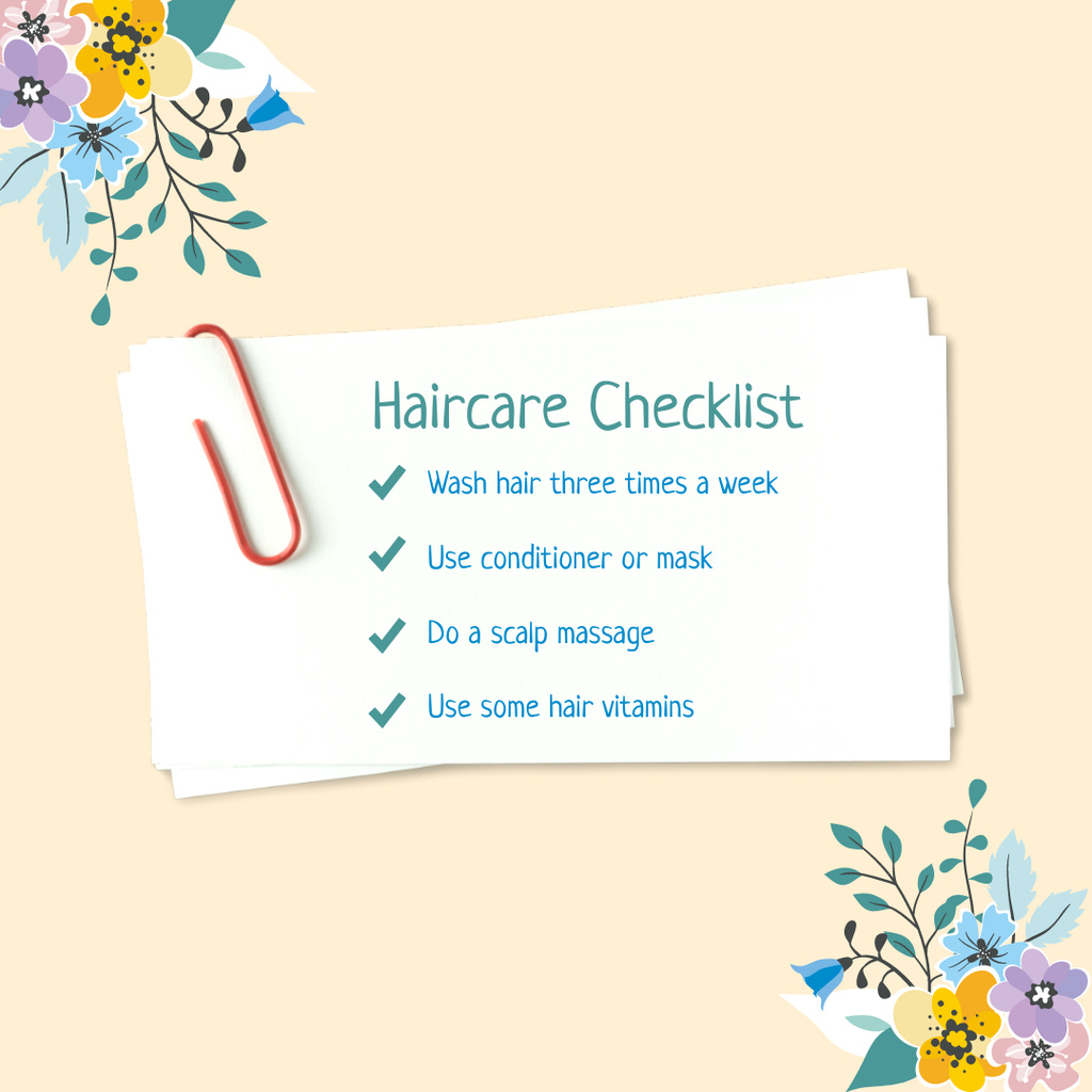 Haircare Checklist with Floral Illustration Instagram Tasarım Şablonu