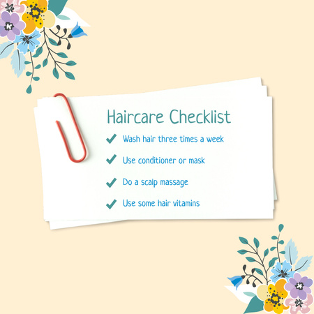 Plantilla de diseño de lista de verificación de cuidado del cabello con ilustración floral Instagram 