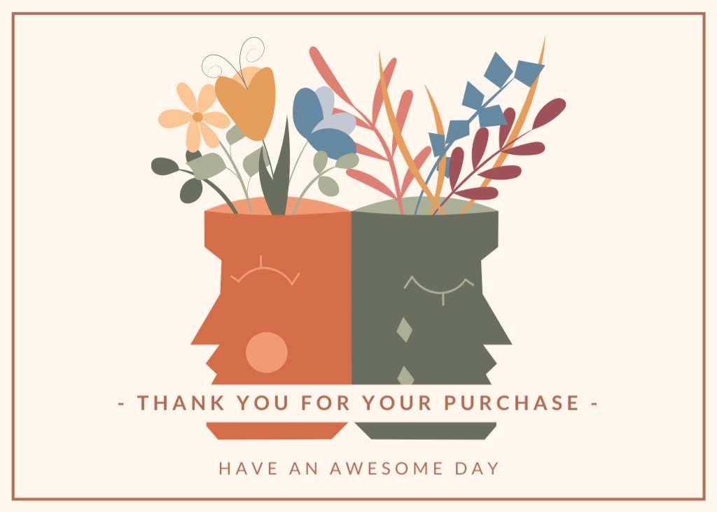 Platilla de diseño Message Thank You For Your Purchase with Flowers in Pots Postcard 5x7in