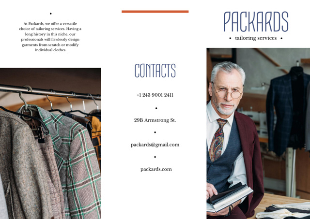 Designvorlage Tailoring Services Offer with Clothes on Hangers für Brochure