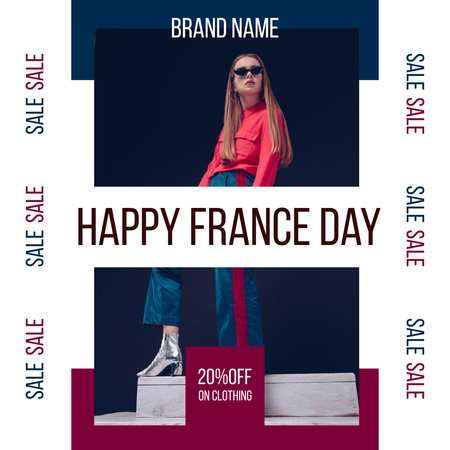 Modèle de visuel Vente de vêtements France Day avec remise - Instagram