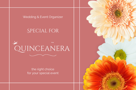 Event Agency Announcement with Flowers Postcard 4x6in Design Template