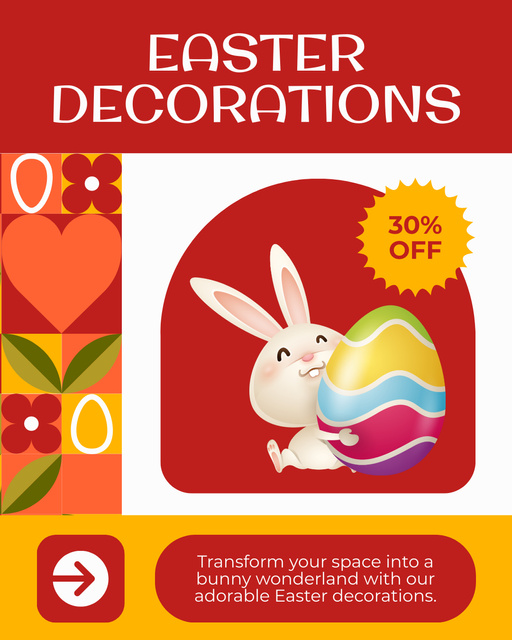Easter Decorations Discount with Cute Bunny holding Egg Instagram Post Vertical – шаблон для дизайну