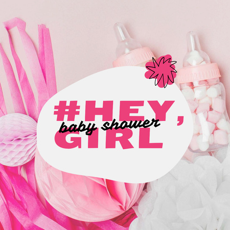 Designvorlage Baby Shower Holiday Announcement with Pink Things für Instagram