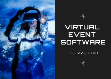 Ontwerpsjabloon van Card van Woman in Virtual Reality Glasses
