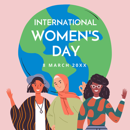 Dia Internacional da Mulher com Mulheres de Diferentes Países Instagram Modelo de Design