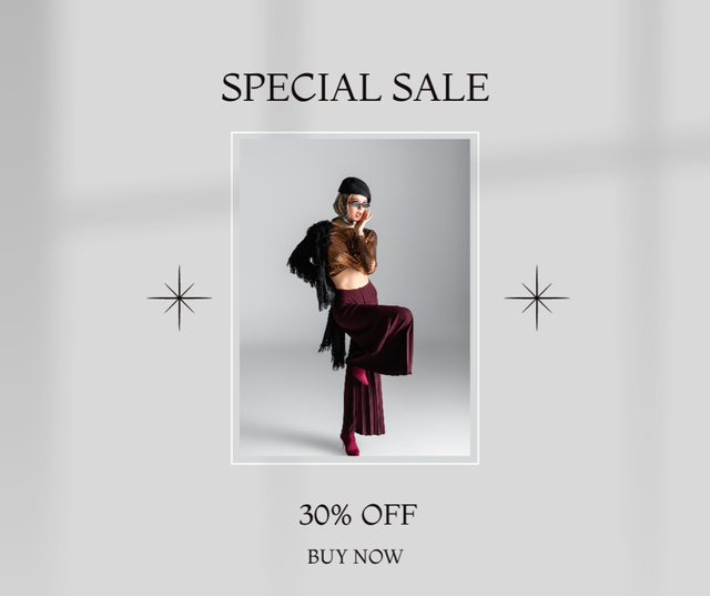 Fashion Sale Announcement With Discounts For Stunning Outfit Facebookデザインテンプレート