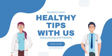 Healthcare Tips with Illustration of Doctors Twitter Design Template