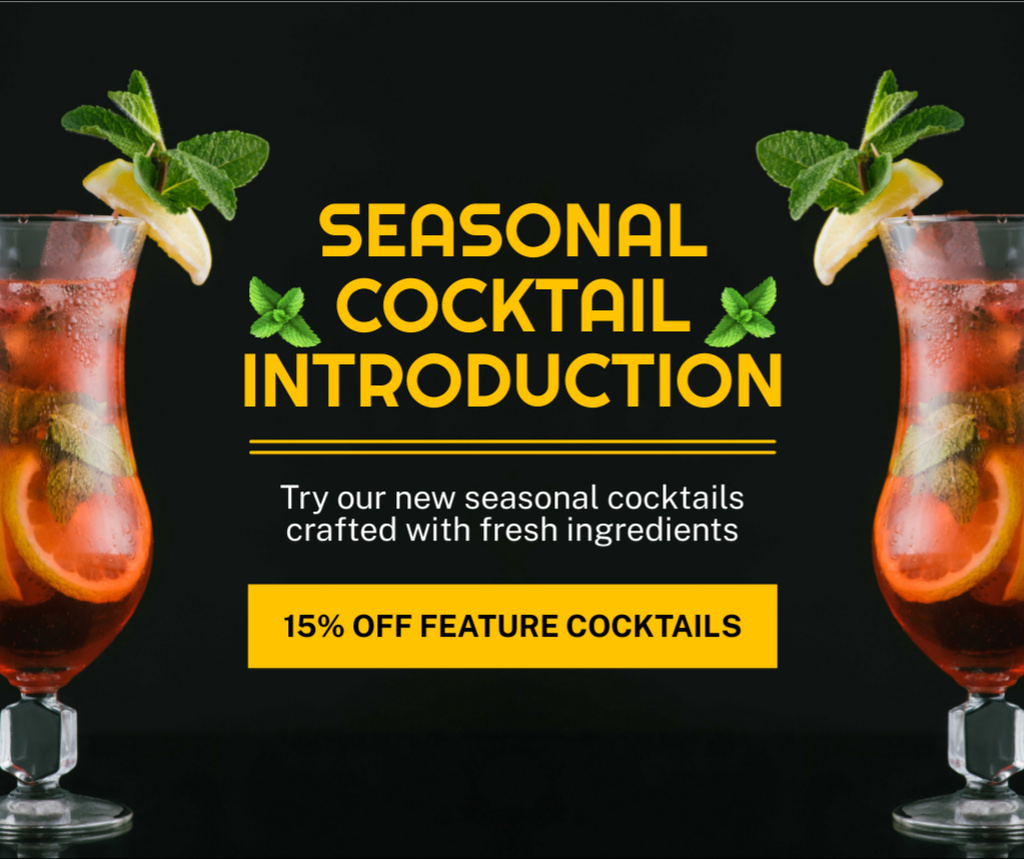 Designvorlage Discount on New Seasonal Cocktails with Fresh Ingredients für Facebook