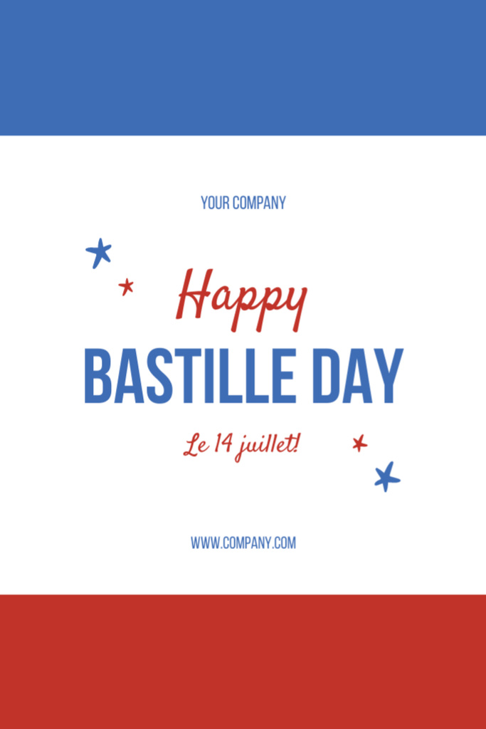 Greeting for Bastille Day Postcard 4x6in Vertical Design Template