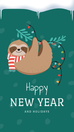 New Year Greeting with Cute Sloth Instagram Video Story Modelo de Design