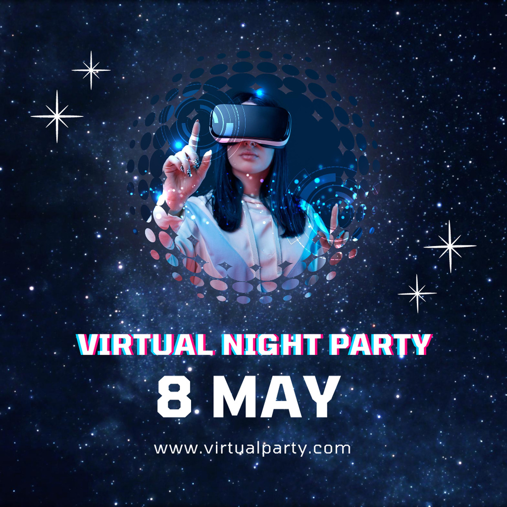 Designvorlage Virtual Party Announcement on Starry Sky für Instagram