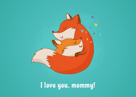 Mother's Day Greeting with Cute Foxes Postcard Design Template