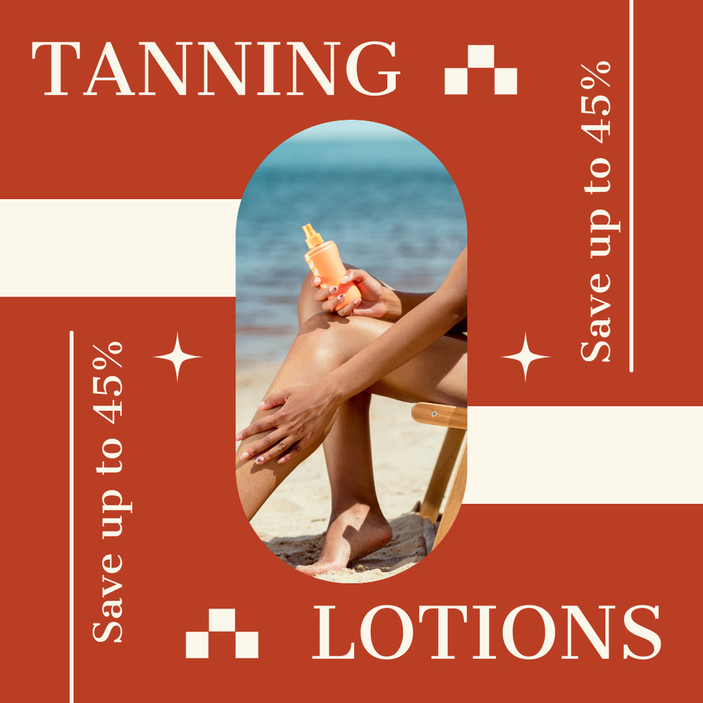 Plantilla de diseño de Discount Announcement on Tanning Lotion on Red Instagram AD 