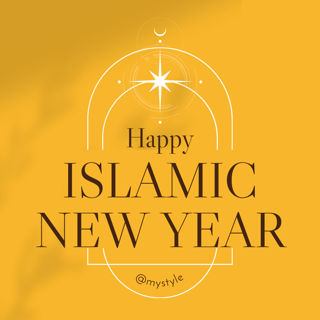 Islamic New Year Greeting in Yellow Instagram Tasarım Şablonu