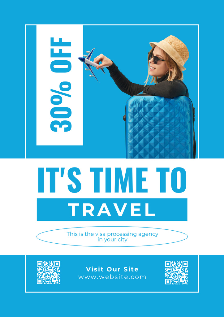 Special Discount Offer from Travel Agency on Blue Poster Tasarım Şablonu