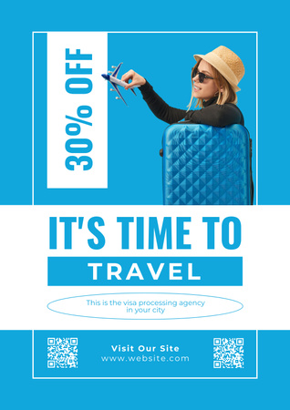 Oferta de desconto especial da agência de viagens na Blue Poster Modelo de Design