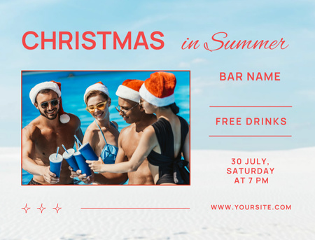 Group People in Santa Hats on Beach Drinking Drinks Postcard 4.2x5.5in Design Template