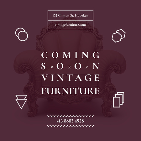 Plantilla de diseño de Próximamente tienda de muebles vintage Instagram 