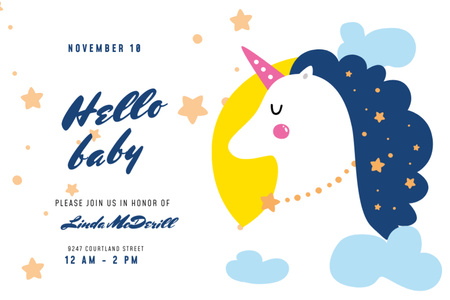 Template di design Bella festa per baby shower con unicorno magico Postcard 4x6in
