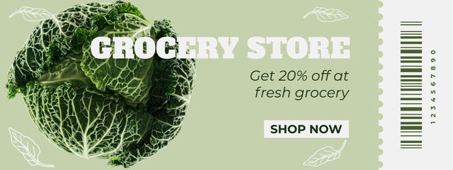 Grocery Store Ad with Fresh Green Cabbage Coupon Πρότυπο σχεδίασης