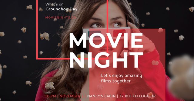Platilla de diseño Movie night event Announcement on Groundhog Day Facebook AD