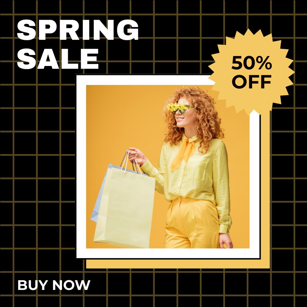 Young Woman Carrying Bags for Spring Sale of Wear Instagram Design Template
