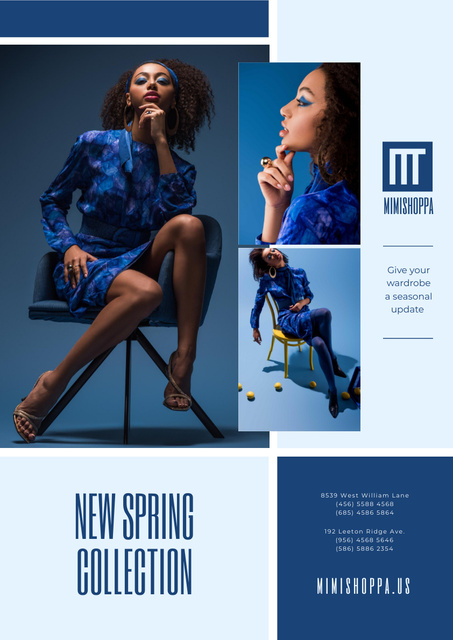 Fashion Collection Ad with Stylish Woman in Blue Poster A3 Πρότυπο σχεδίασης