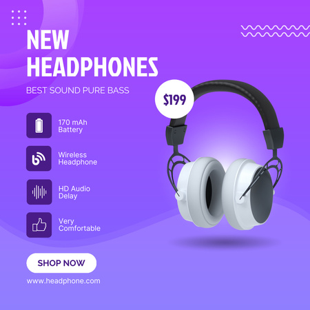 Purchase Offer New Headphones on Lilac Instagram Design Template