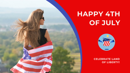 Happy American Woman with Flag on USA Independence Day Full HD video Design Template