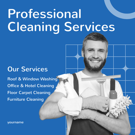 Cleaning Services Offer with Man in Uniform Instagram AD tervezősablon
