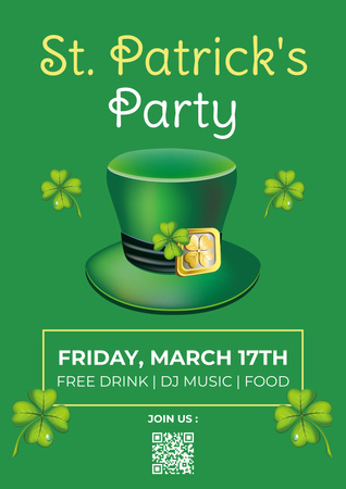Объявление о вечеринке в честь Дня Святого Патрика в зеленой шляпе Poster – шаблон для дизайна