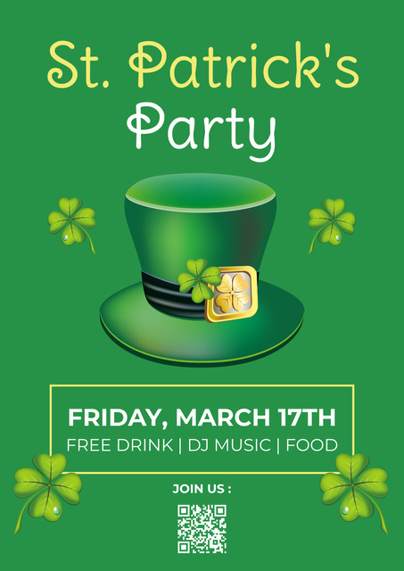 Plantilla de diseño de Green Hat St. Patrick's Day Party Announcement Poster 