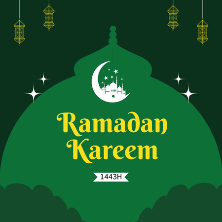 ラマダン カリームの休日を緑で祝う Instagramデザインテンプレート