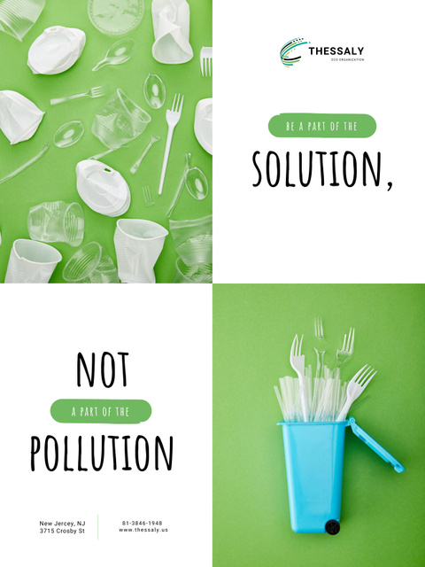 Action Against Plastic Pollution on Green Poster 36x48in Design Template