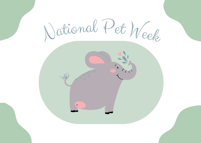 National Pet Week with Baby Elephant Postcard Design Template