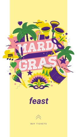 Mardi Gras carnival attributes Instagram Story Design Template