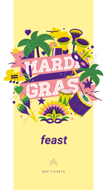 Mardi Gras carnival attributes Instagram Story Šablona návrhu
